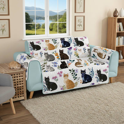 Lorva Sofa Cover Set Charming Floral Cats