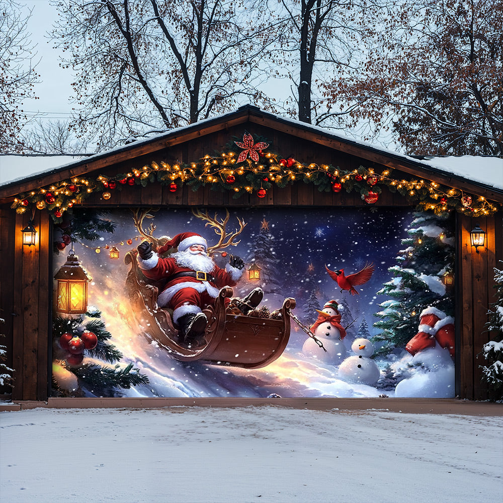 Lorva Christmas Garage Door Banner Decoration Christmas Eve Sleigh Ride