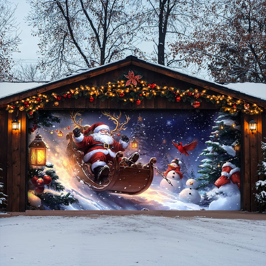 Lorva Christmas Garage Door Banner Decoration Christmas Eve Sleigh Ride