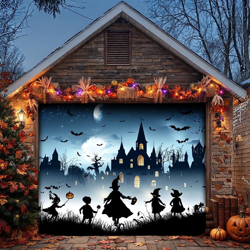 Lorva Halloween Garage Door Banner Decoration Haunted Halloween Village