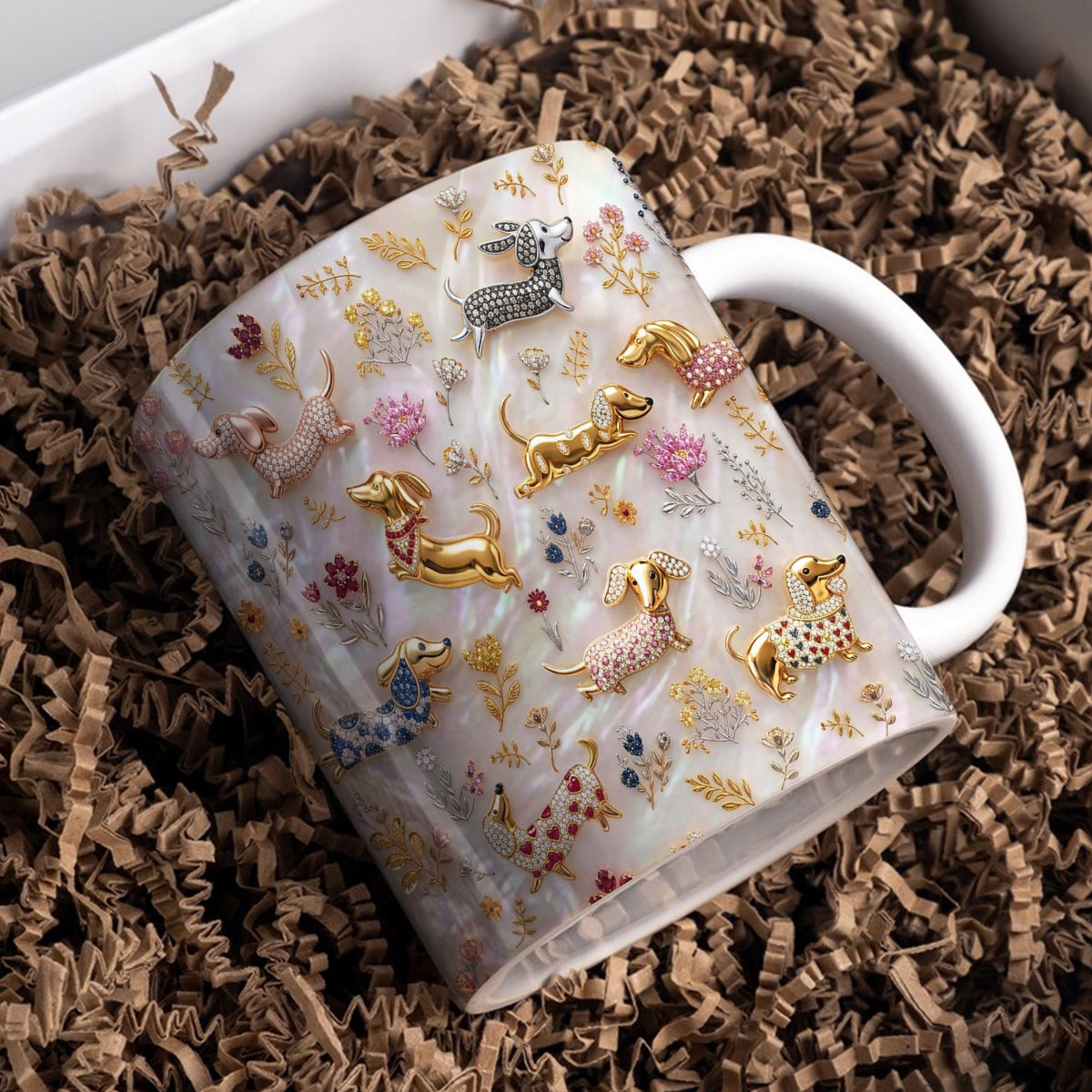Lorva Dachshund Mug Sparkling Field Flowers