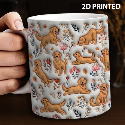 Lorva Golden Retriever Flat Print Mug Happy Field Flowers