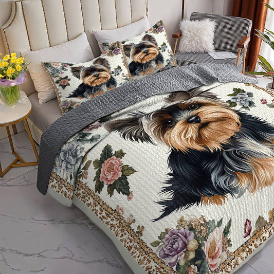 Lorva All Season Quilt 3-Piece Set Yorkshire Terrier Elegance