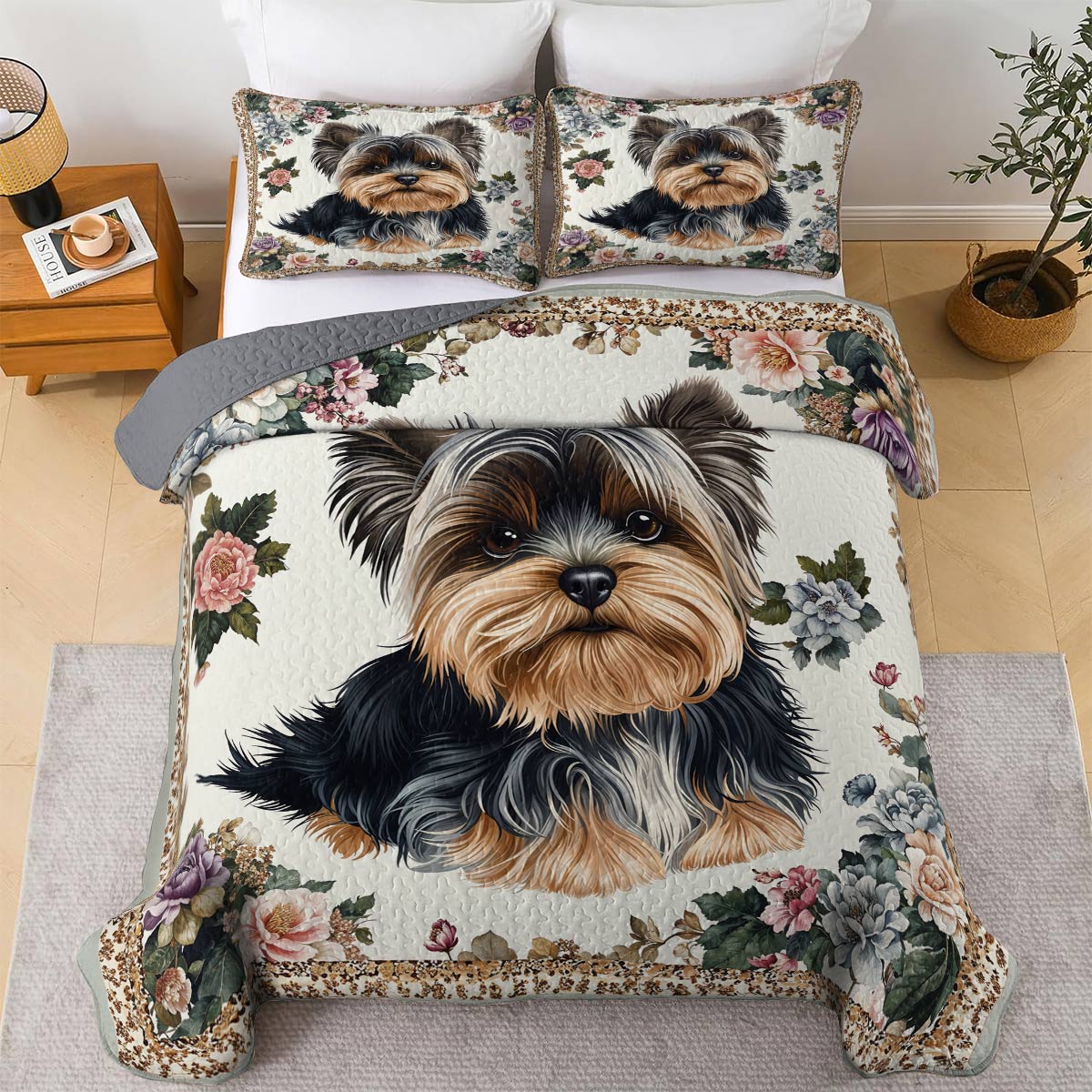 Lorva All Season Quilt 3-Piece Set Yorkshire Terrier Elegance