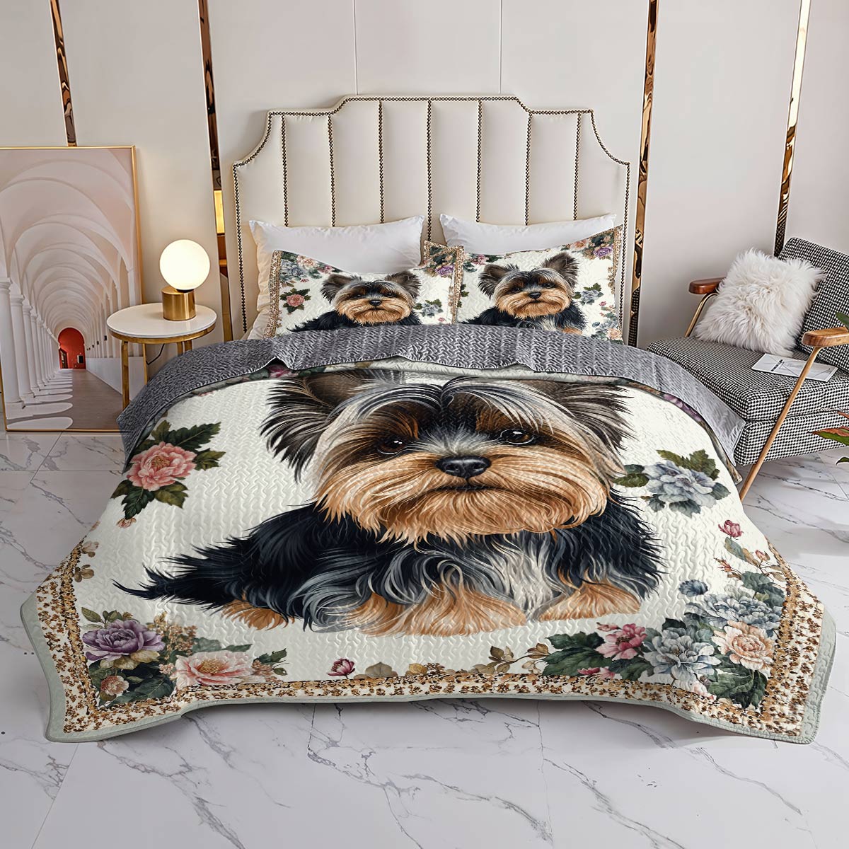 Lorva All Season Quilt 3-Piece Set Yorkshire Terrier Elegance