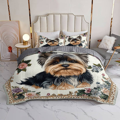 Lorva All Season Quilt 3-Piece Set Yorkshire Terrier Elegance