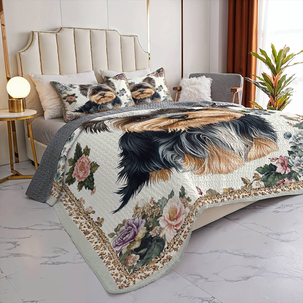 Lorva All Season Quilt 3-Piece Set Yorkshire Terrier Elegance