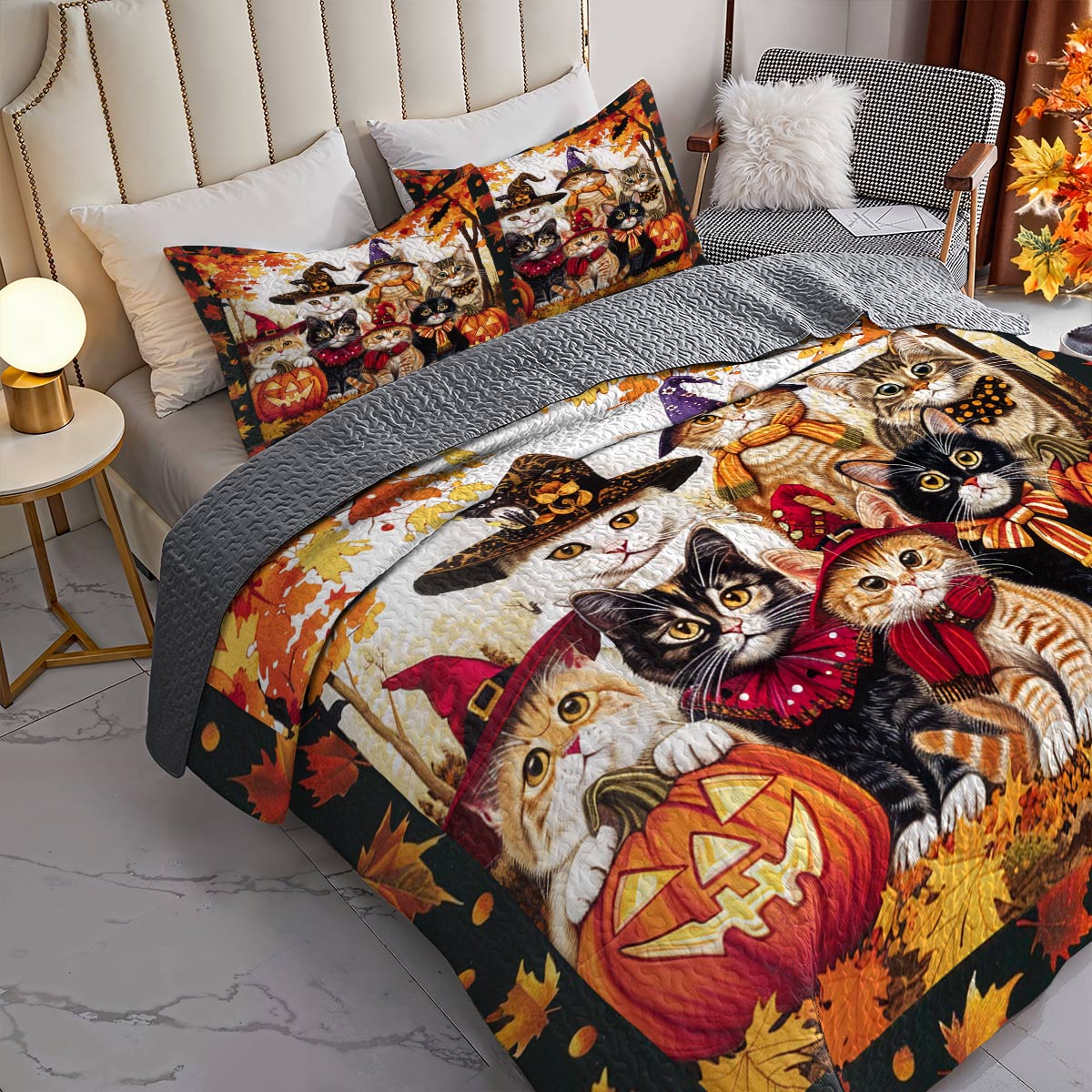 Cat Lorva All Season Quilt 3-Piece Set Happy Halloween