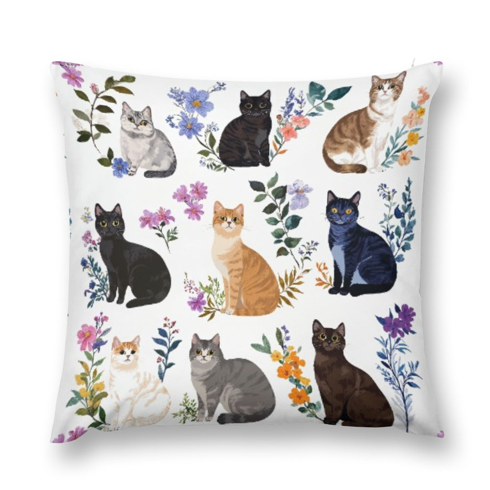 Lorva Cat Plush Pillow Case Charming Floral Cats