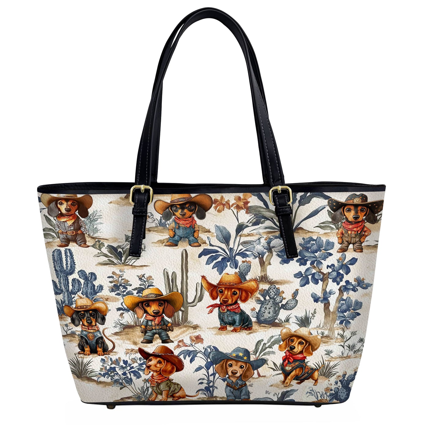 Lorva Dachshund Leather Tote Bag Cowpoke Blues & Blooms