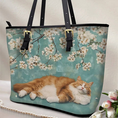 Lorva Cat Leather Tote Bag Sleeping Blossom