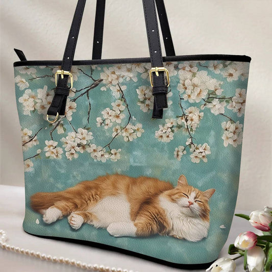 Lorva Cat Leather Tote Bag Sleeping Blossom