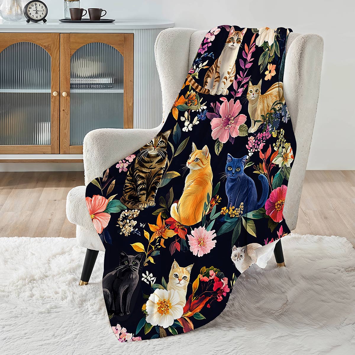 Lorva Fleece Blanket Floral Feline