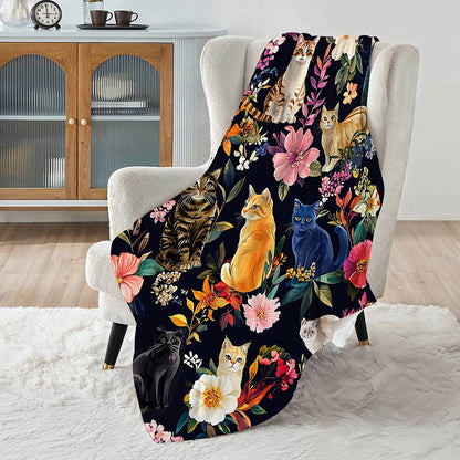Lorva Fleece Blanket Floral Feline
