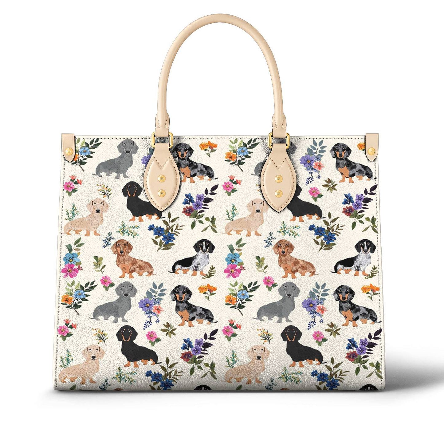 Lorva Leather Bag Charming Floral Dachshunds
