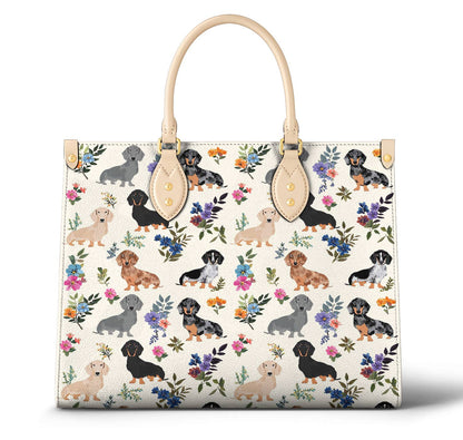 Lorva Leather Bag Charming Floral Dachshunds