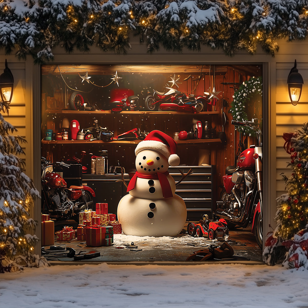 Lorva Christmas Garage Door Banner Decoration Snowman's Workshop