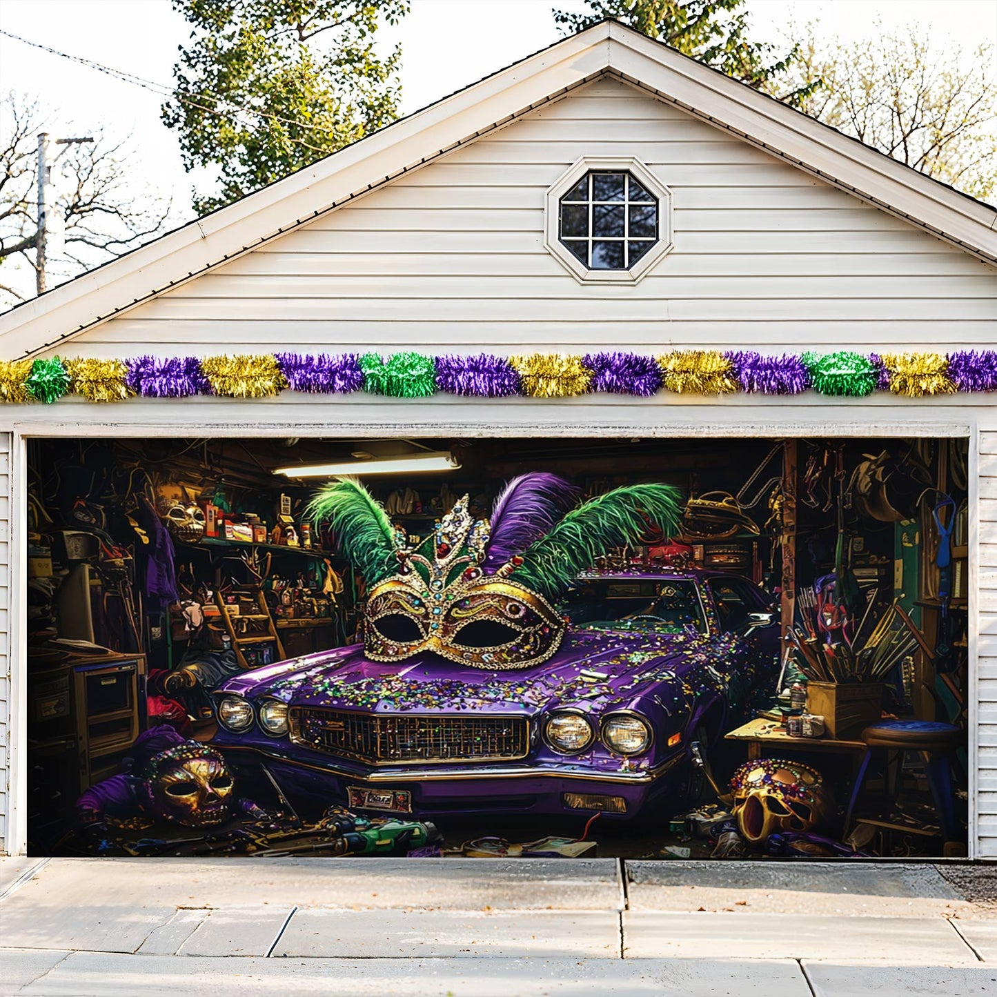 Lorva Garage Door Banner Decoration Mardi Gras Garage
