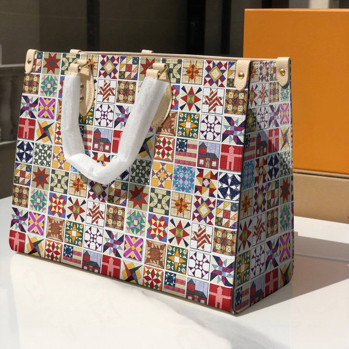 Lorva Leather Bag Beautiful Quilt Block Symphony