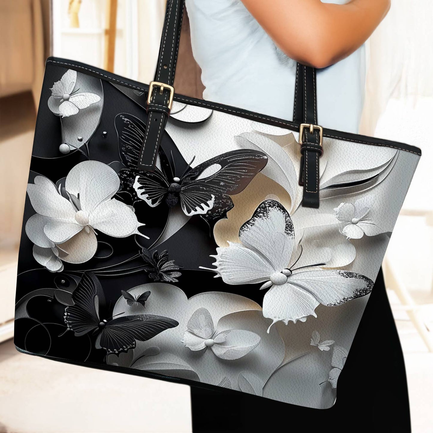 Lorva Butterfly Leather Tote Bag Monochrome Mirage