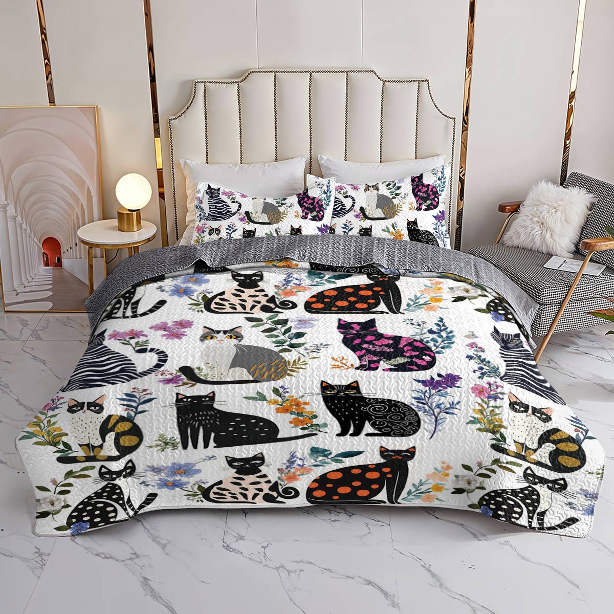 Lorva All Season Quilt 3-Piece Set Enchanted Cat Garden