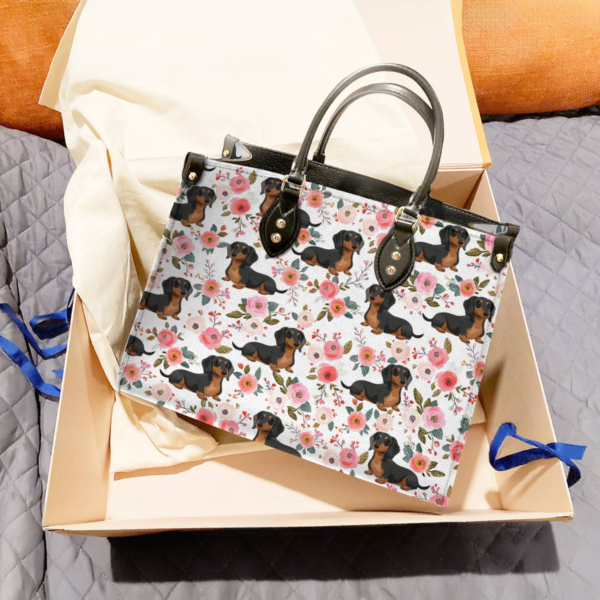 Lorva Leather Bag Charming Floral Dachshund