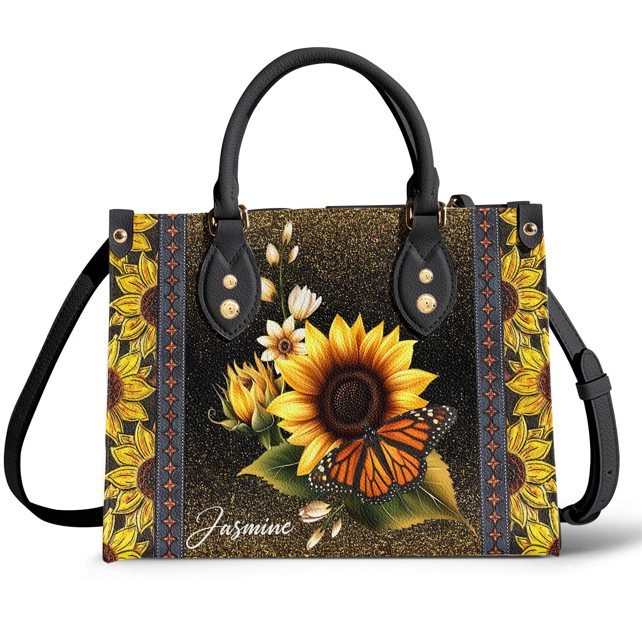 Lorva Personalized Leather Bag Golden Bloom Monarch
