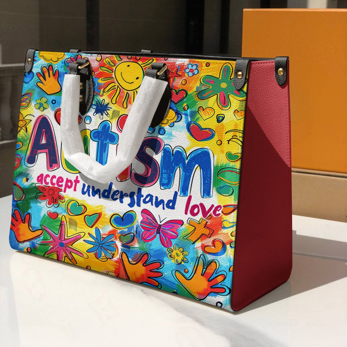 Lorva Leather Bag Colorful Autism Awareness