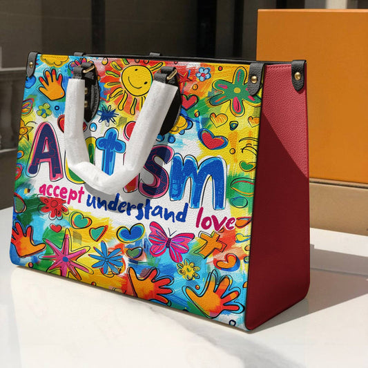 Lorva Leather Bag Colorful Autism Awareness