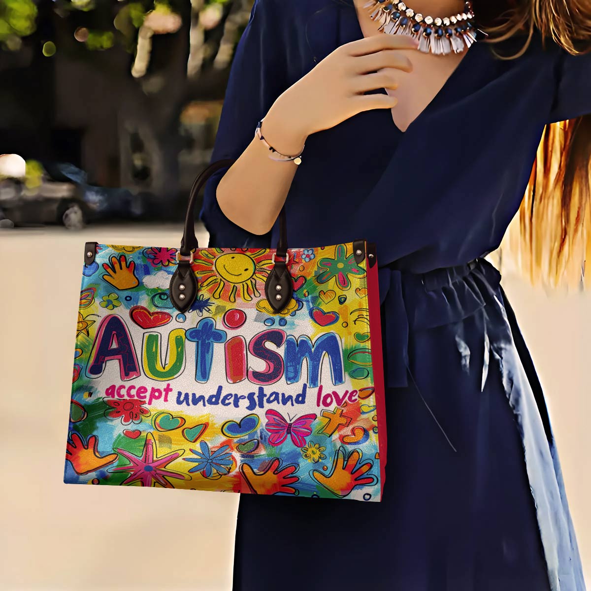 Lorva Leather Bag Colorful Autism Awareness