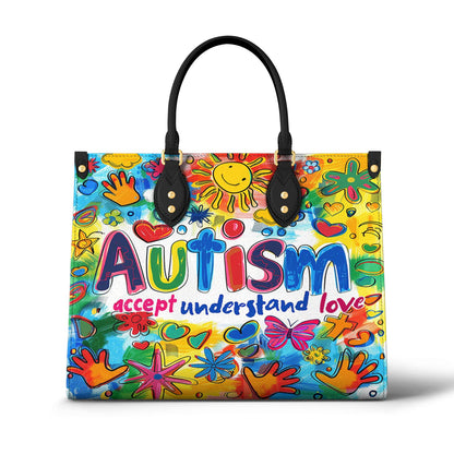 Lorva Leather Bag Colorful Autism Awareness