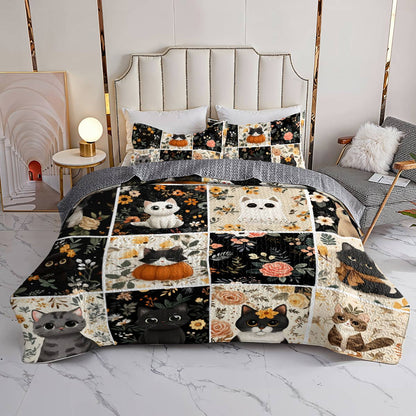 Lorva All Season Quilt 3-Piece Set Autumn Floral Cats