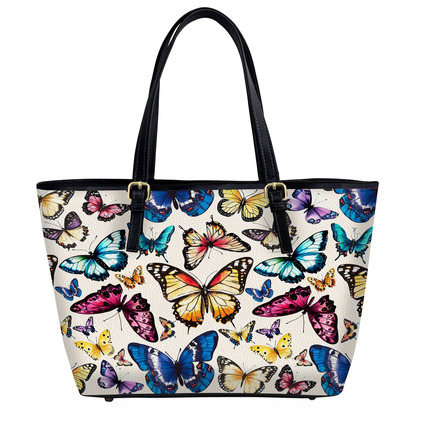 Lorva Leather Tote Bag Colorful Butterflies