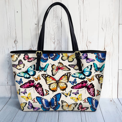 Lorva Leather Tote Bag Colorful Butterflies