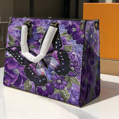 Lorva Leather Bag Gorgeous Purple Butterfly Flowers