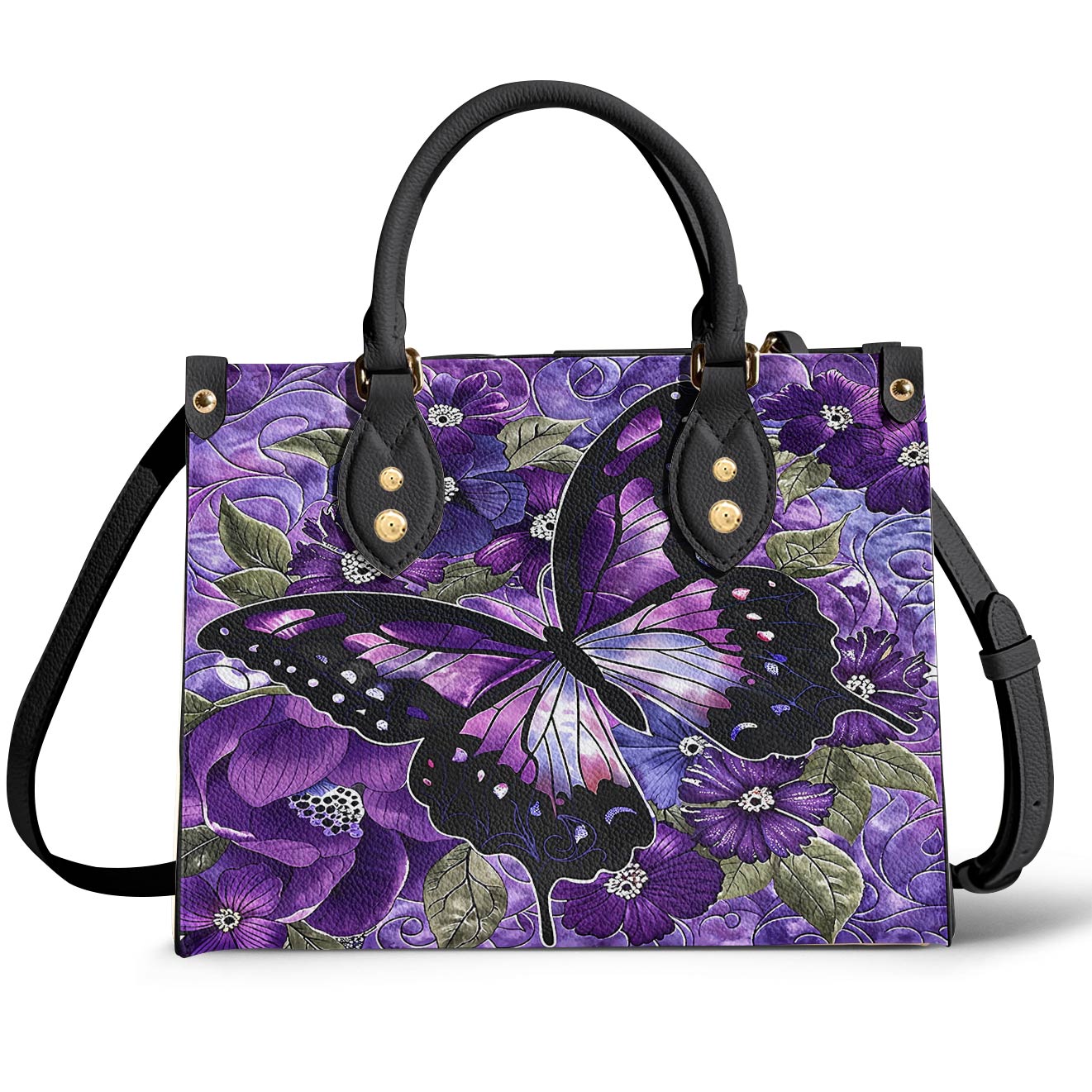 Lorva Leather Bag Gorgeous Purple Butterfly Flowers