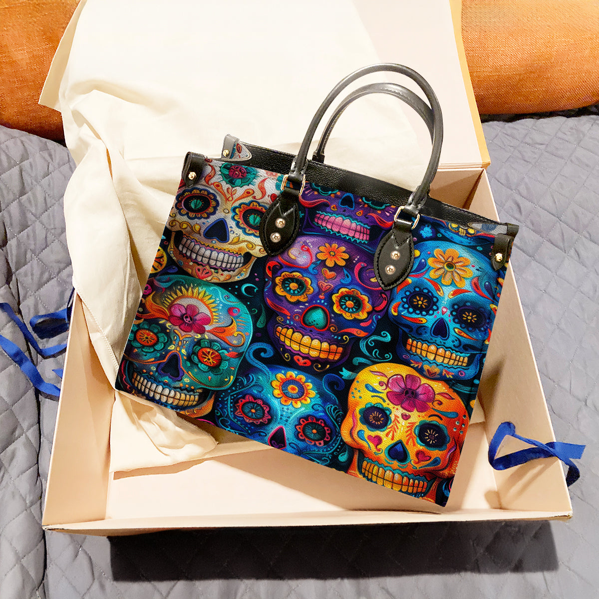 Lorva Leather Bag Colorful Sugar Skull