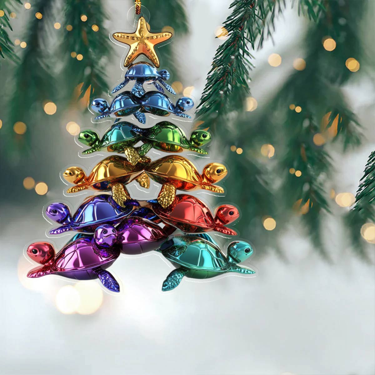 Lorva Sea Turtle 2D Acrylic Ornament Colorful Christmas Tree