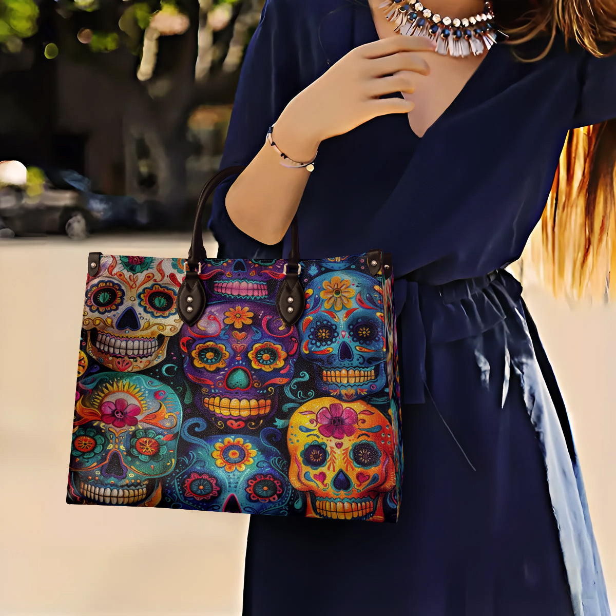Lorva Leather Bag Colorful Sugar Skull