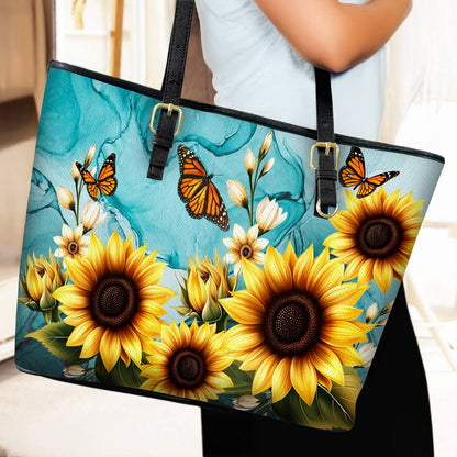 Lorva Leather Tote Bag Gentle Sunflowers Garden