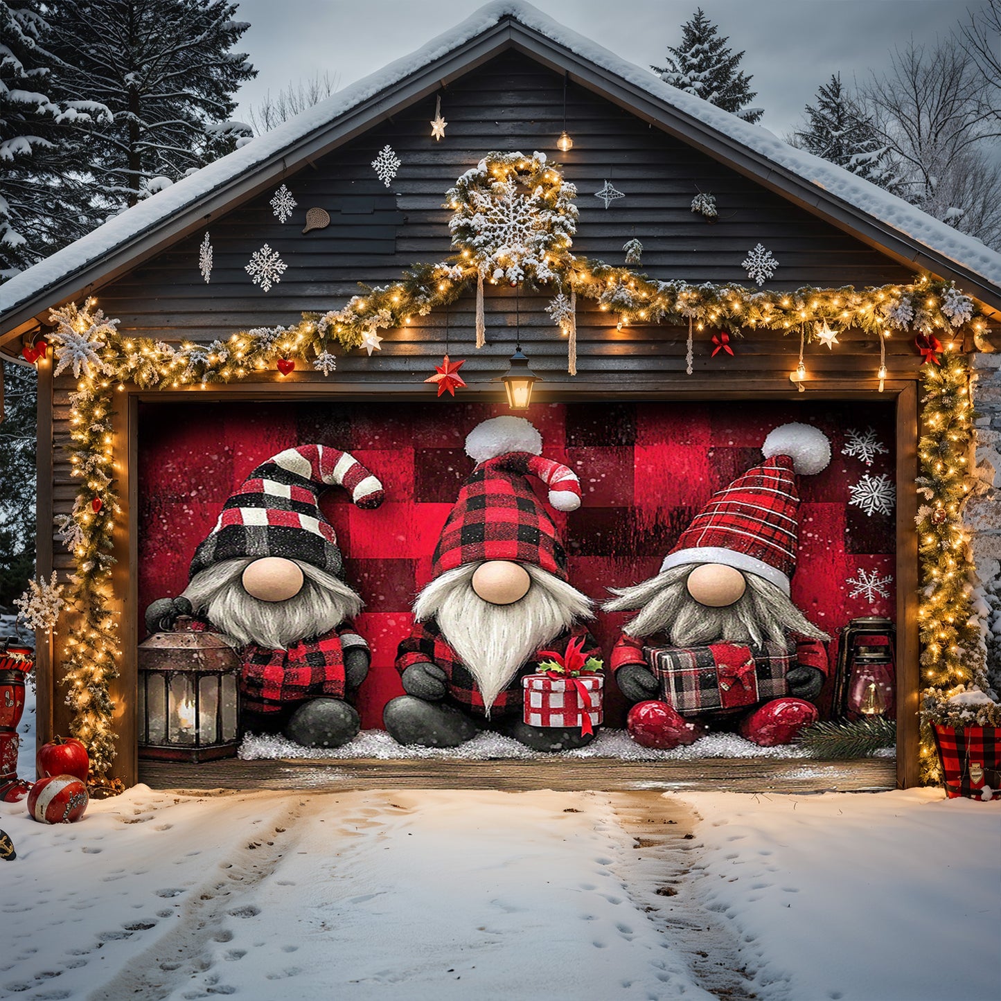 Lorva Garage Door Banner Decoration Happy Gnomes