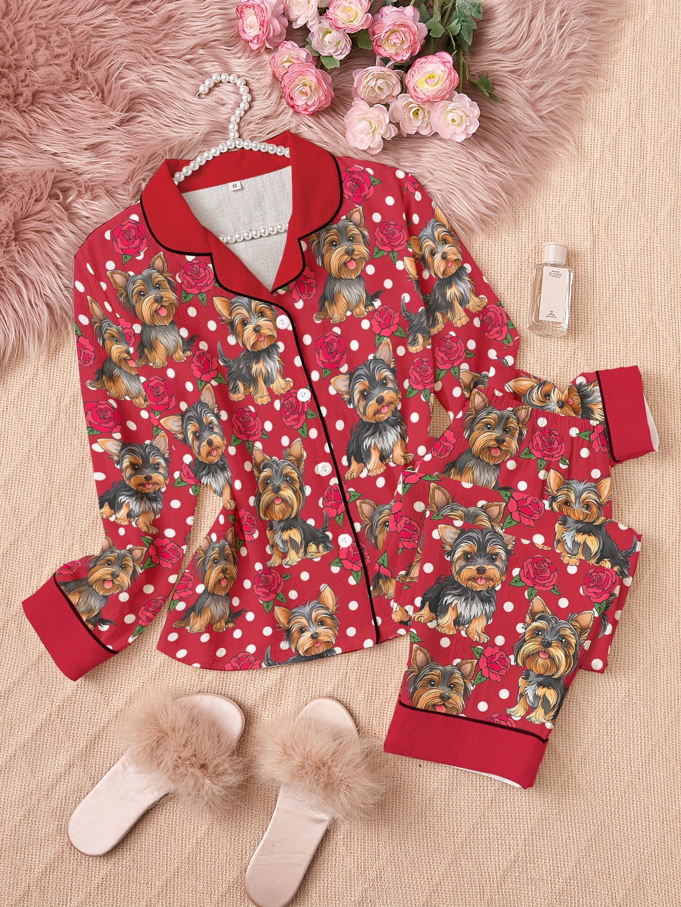 Lorva Yorkshire Terrier Classic Pajama Set Yorkie Rose Dreams