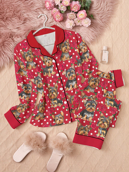 Lorva Yorkshire Terrier Classic Pajama Set Yorkie Rose Dreams