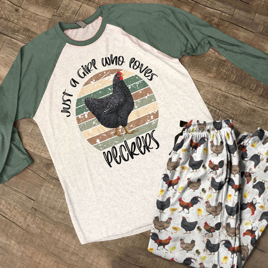 Lorva Chicken Raglan Lounge Pajamas Just A Girl Who Loves Peckers
