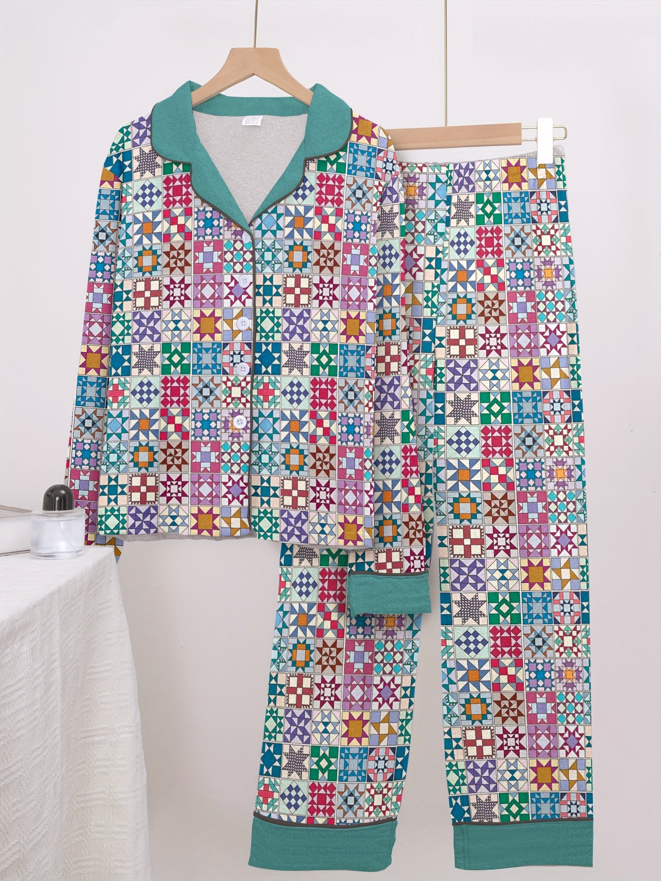 Lorva Quilting Lover Classic Pajama Set Traditional Quilt Blocks