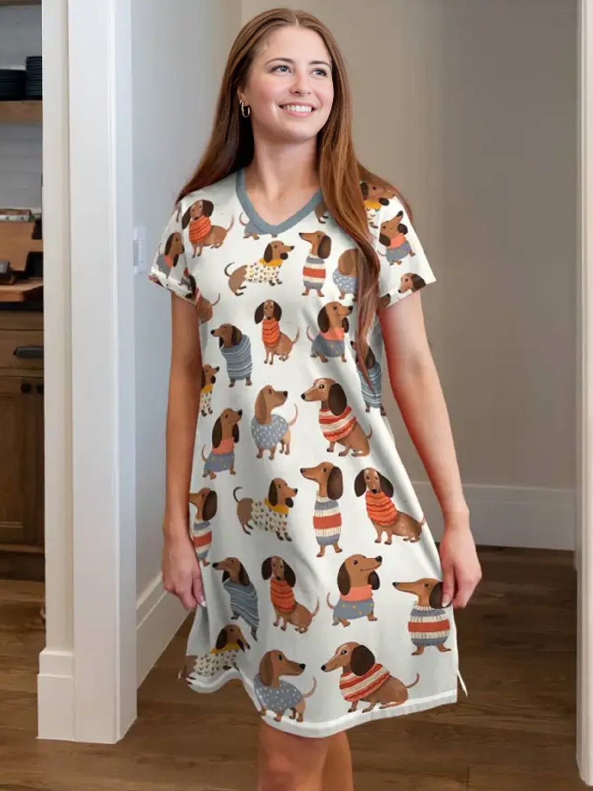 Lorva V-neck Nightshirt Dachshund Cuteness Overload