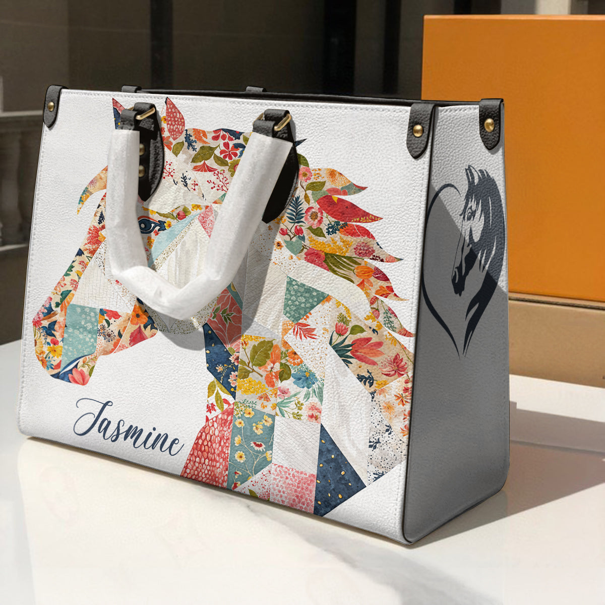 Lorva Personalized Horse Leather Bag Charming Floral Horse