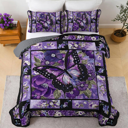 Lorva All Season Quilt 3-Piece Set Gorgeous Purple Butterfly Flowers