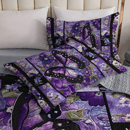 Lorva All Season Quilt 3-Piece Set Gorgeous Purple Butterfly Flowers