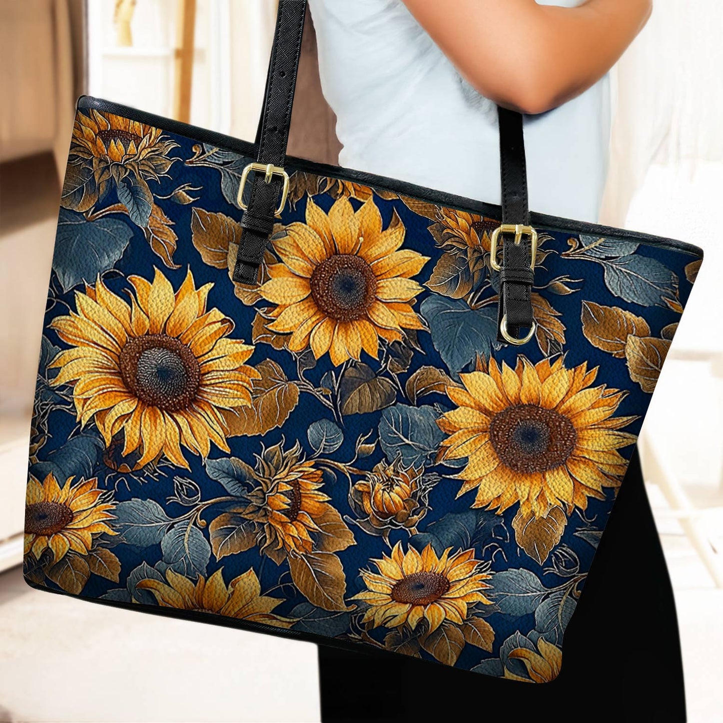 Lorva Leather Tote Bag Rustic Sunflower